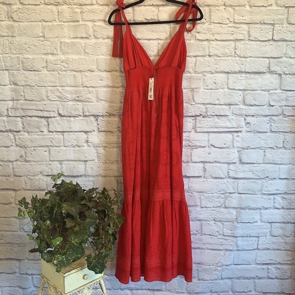 HOST PICK Alice + Olive Levine Smock Cotton & Linen Open Back Poppy Red Sundress - Picture 7 of 10